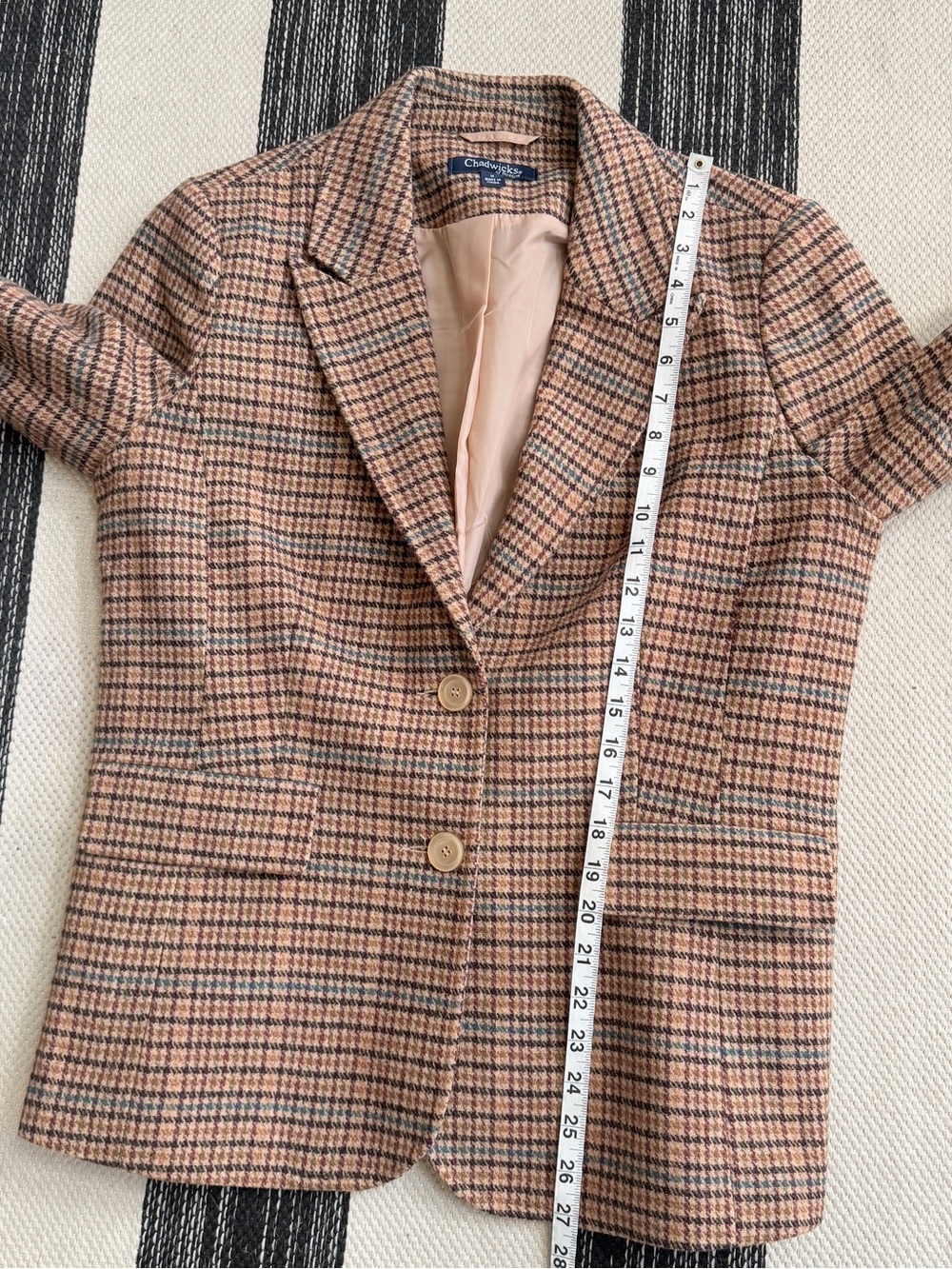 Chadwicks Women's Vintage Wool Blend Tan and Brown Plaid Blazer Jacket Size 12 - Picture 11 of 13